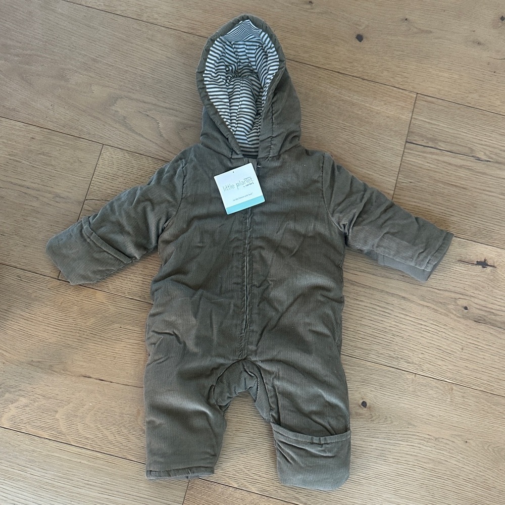 Little planet for carters  Olive Hooded Kids Footie 3m NWT